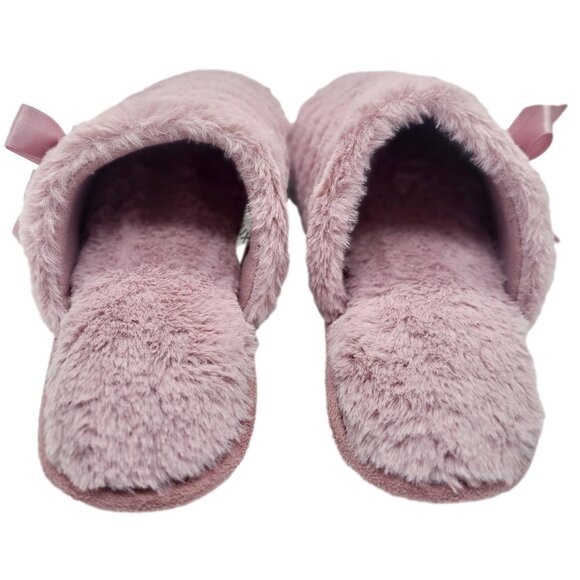Isotoner Large Faux Fur Memory Foam Slide Slippers Womens Pink Pearl 8.5 - 9 New - Picture 4 of 6